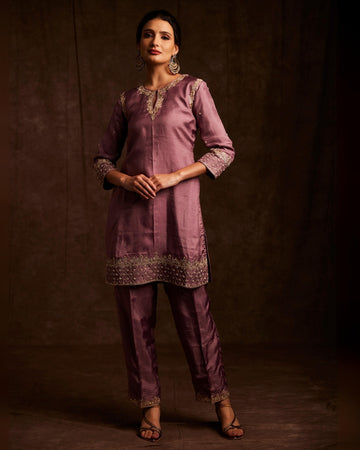 Purple Embroidered Suit Set