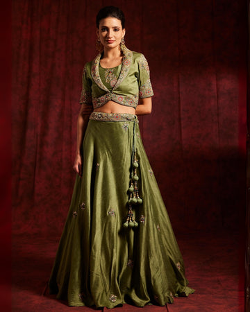 Notched Collar Lehenga Set