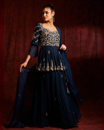 Prussian Blue Peplum Lehenga Set