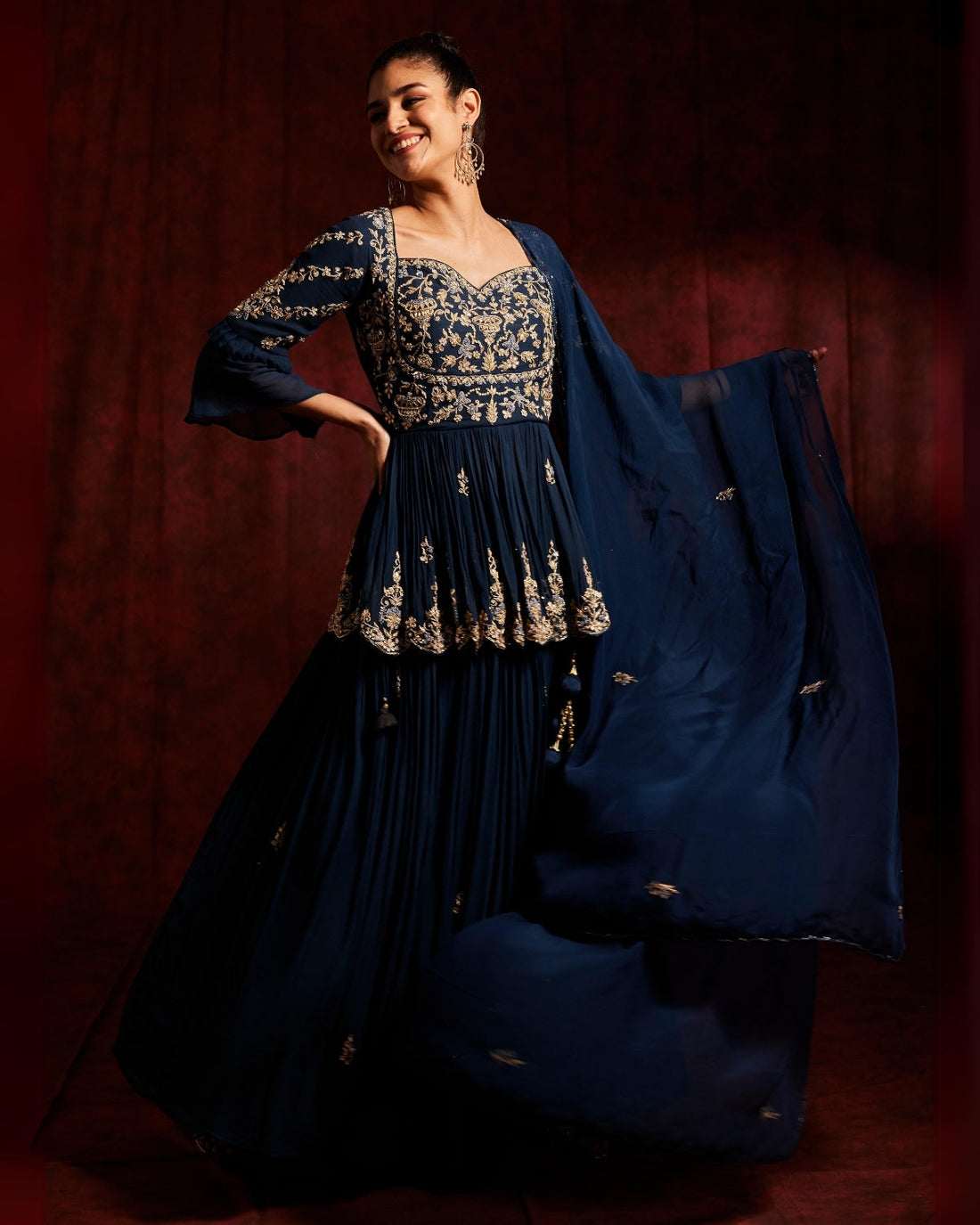 Prussian Blue Peplum Lehenga Set