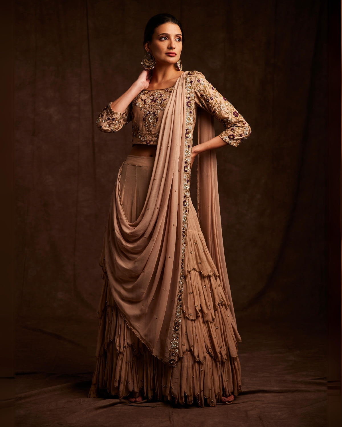 Nude Pre Draped Lehenga