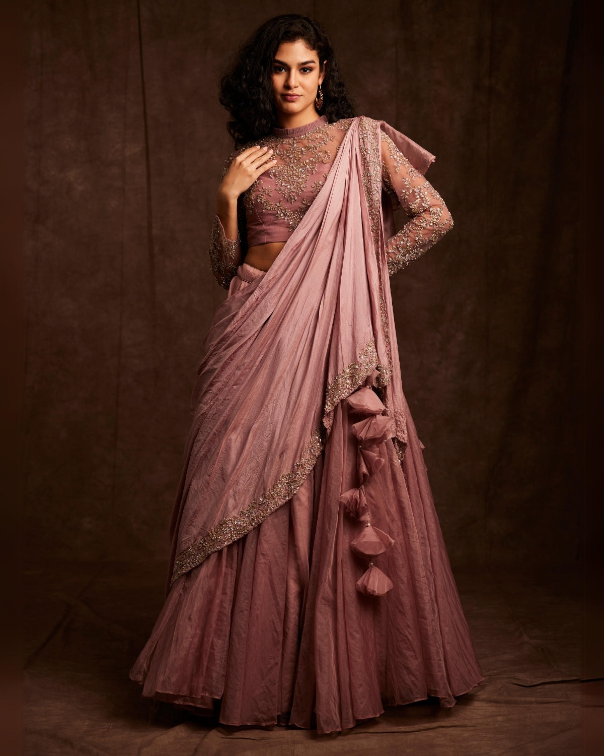 Mauve Indo western Lehenga Set