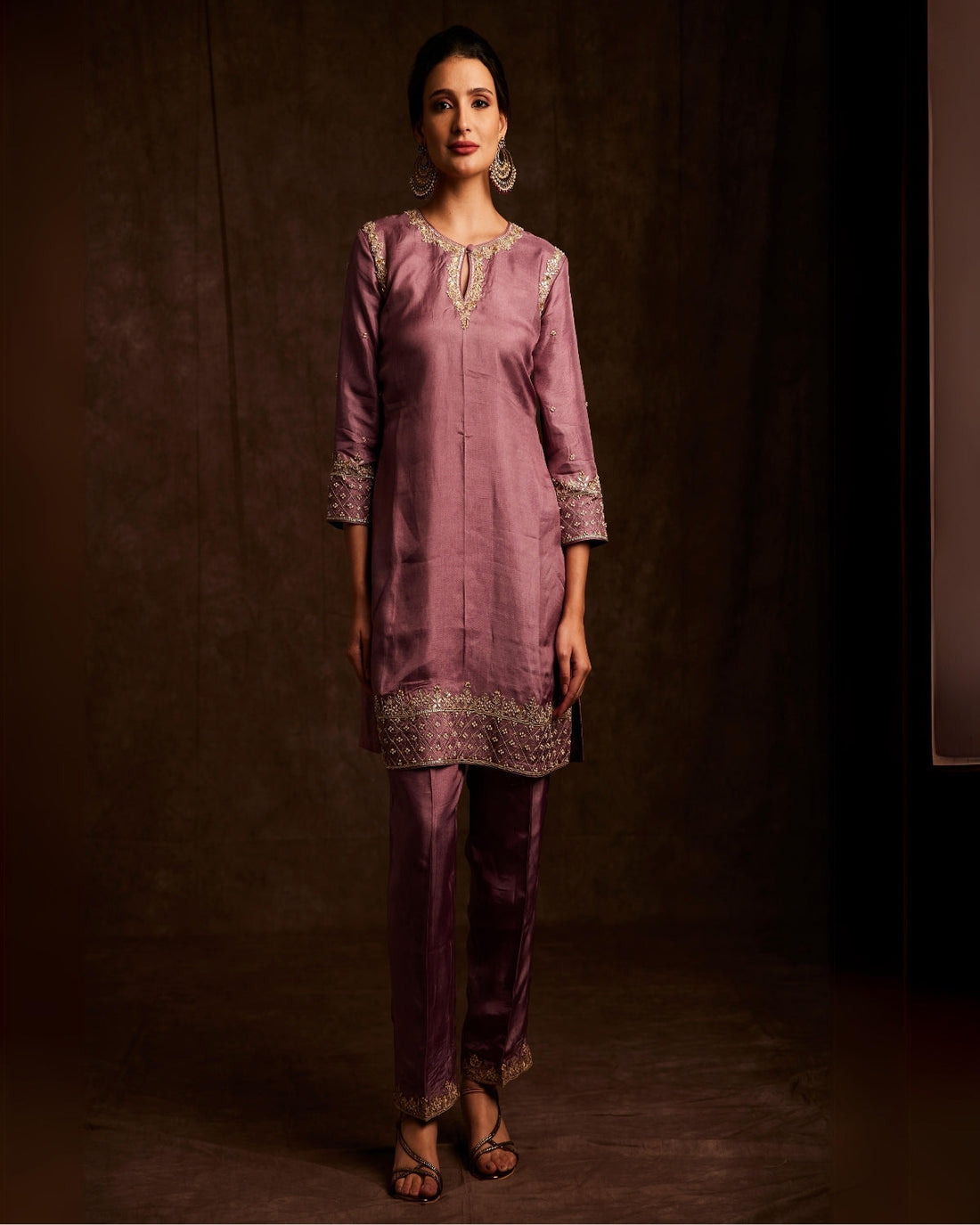 Purple Embroidered Suit Set