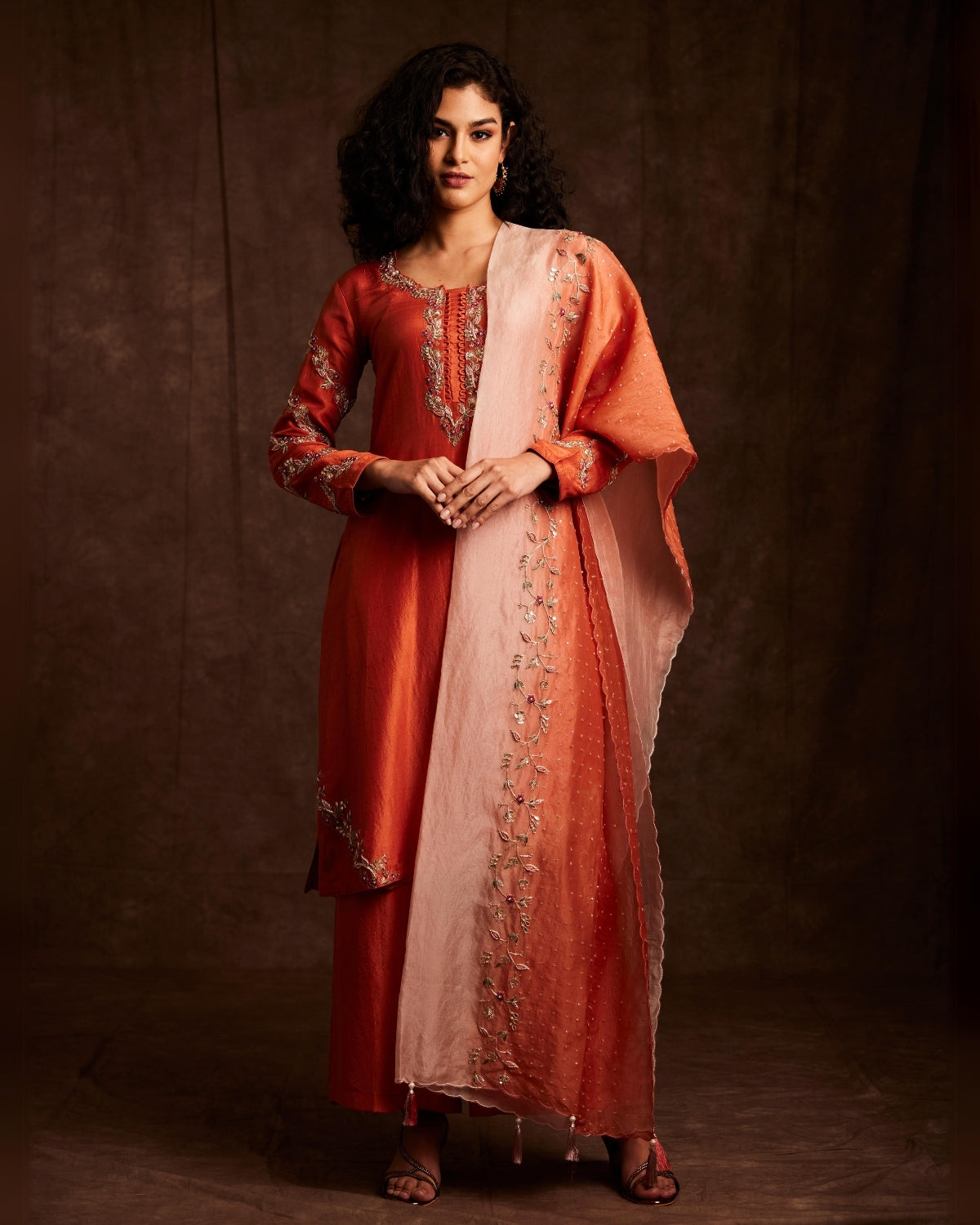 Rusty Festive Kurta Dupatta Set