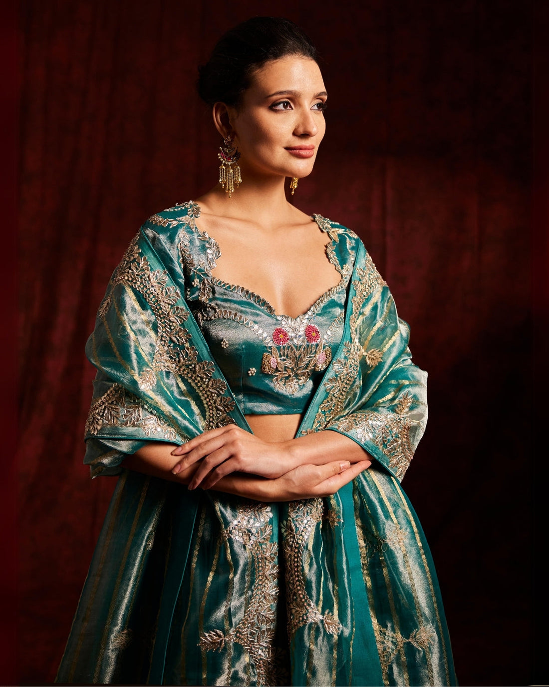 Gota Patti Lehenga in Teal Blue