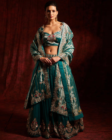 Gota Patti Lehenga in Teal Blue