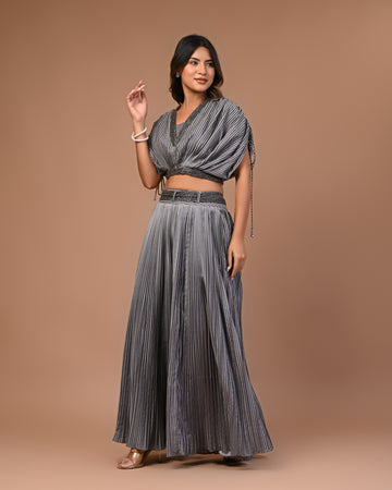 Embroidered Crop Top with Skirted Pants