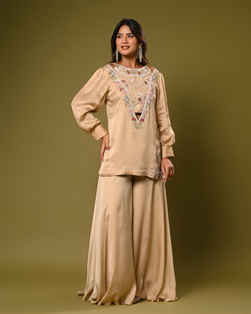 Satin sequence Embellished top and palazzo