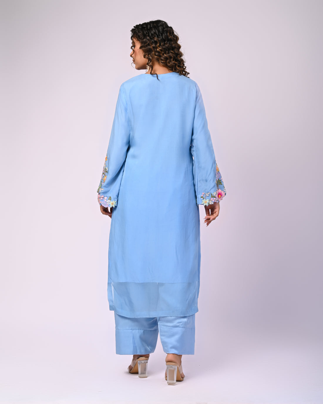 blue hand embroidered kurta and palazzo